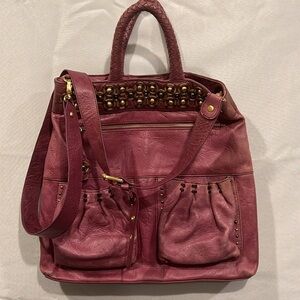 Isabella Fiore Burgundy Tote with Brass Accents